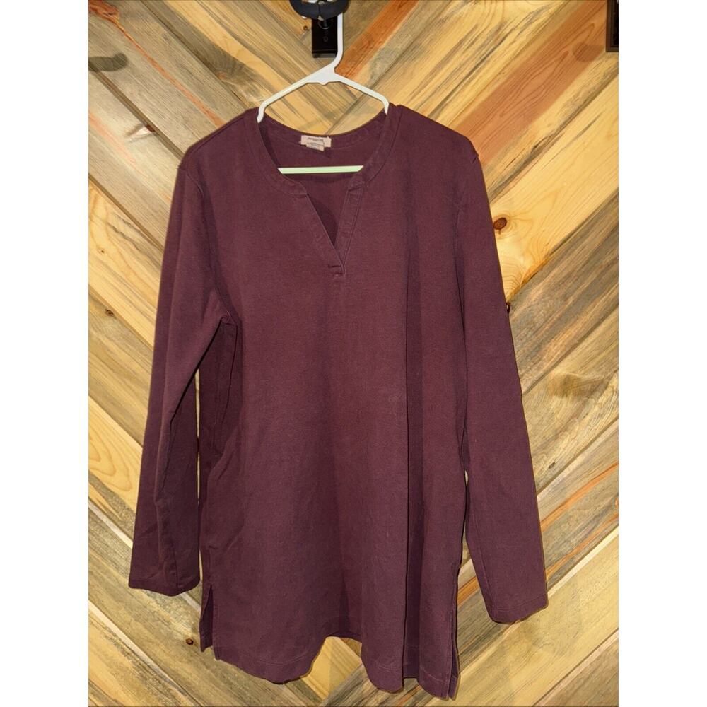 Duluth Trading Co Size XL V neck tunic sweatshirt Purple Pockets